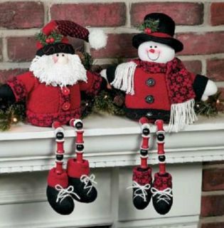 Dangle Leg Santa or Snowman, Plush Shelf Sitters w/ bead legs & bean 