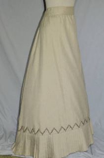 Tan Linen Repro Victorian Skirt w Pretty Trim / Pleated Ruffle w  25 1 