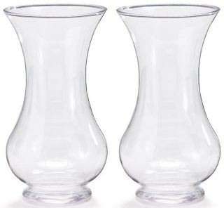 TWO (2) ~HIGH QUALITY PLASTIC VASES~ 9 3/4H ea ~PEDESTAL CLEAR~ NEW 