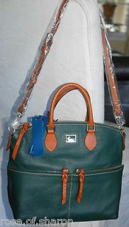 New Dooney & Bourke Ivy Green Leather DOUBLE ZIPPER Pocket Satchel bag 