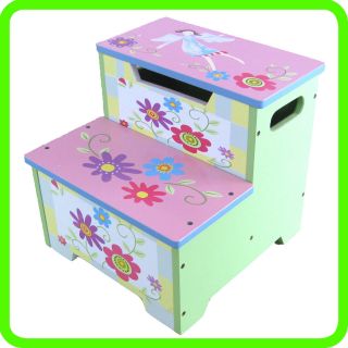   painted Bright Color Toddler Step Stool Storage Box Kids Furniture