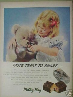 Milky Way Chocolate Candy Bars Kids Teddy Bear 1948 AD