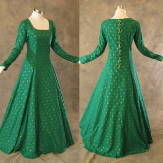   Renaissance Gown Green Gold Dress Costume LOTR Wedding Wicca 2X