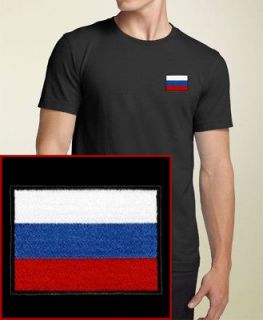 Russian Flag EMBROIDERED Black Russia T Shirt *NEW*