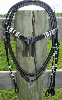 Western Trail Horse Black/Nt. Rawhide Futurity Knot Headstall/Reins 