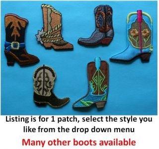 ID Western Cowboy Boot Embroidered Iron On Applique Patch   Choice of 