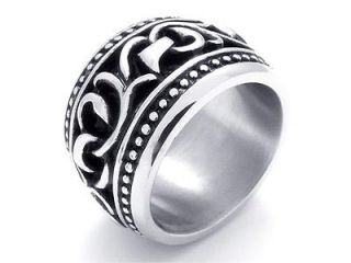 Silver Black Cool Dot & Wave Stainless Steel Mens Ring Size 9 10 11 12 