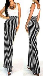 Sexy Black White Fitted Striped Sleeveless Tank Long Maxi Resort Dress 