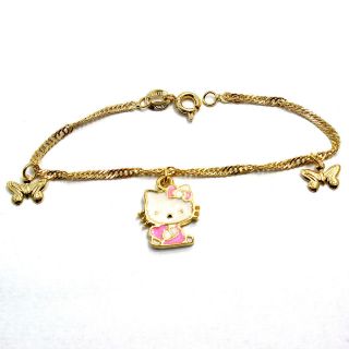 Gold 18k GF Girl Infants White Pink Butterfly Hello Kitty Charm 