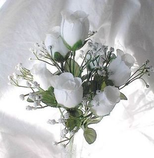 84 WHITE Silk Roses Buds Wedding Bouquet Flowers Bud Bush NO DEW