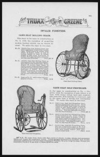 Cane Seat Rolling Chairs, Wheelchairs, Catalog Page, Original, Antique 