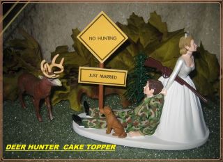 REDNECK WEDDING CAMO DEER GUN HUNTER HUNTING DOG CAKE TOPPER