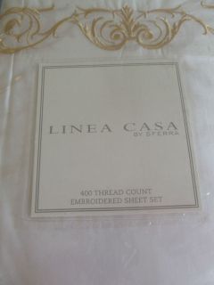   Linea Casa 400 White Embroidered Sateen Pima Cotton Queen Sheet Set