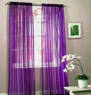   PC Dark Purple Curtain Solid Sheer Voile Window Panel New 58X84 New