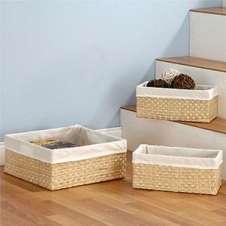 Seagrass Triple Storage Baskets w/ White Canvas Liner