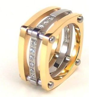 Solid Titanium IP Gold Jeweled Band Ring Wide 2 Tone Brand NEW Size 10