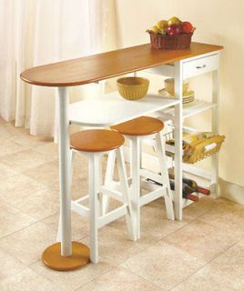 Breakfast Bar 2 Stools Set Table Nook Dining Wood Space Saver 