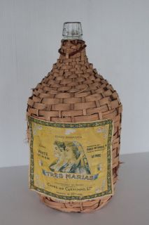Vintage Wicker Basket Wine Bottle Demijohn Carboy Portugal Tres Marias 