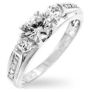 14K White Gold GB Silver Simulated Diamond Engagement Ring Size 8   G8