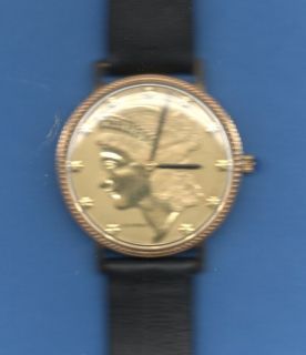 LOUVREX 14K Gold Watch ,Liberty Head and Leather band SWISS Made