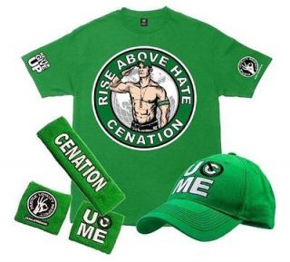   SALUTE THE CENATION Shirt + Cap + Wristbands Green WWE XS size T Shirt