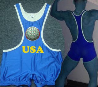   money ball Blue Low Cut Wrestling Singlet Weight lifting Olympics