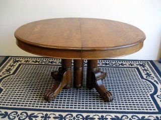   Rare OVAL Oak Dining Table with cluster base and 4 leaves Circa 1900