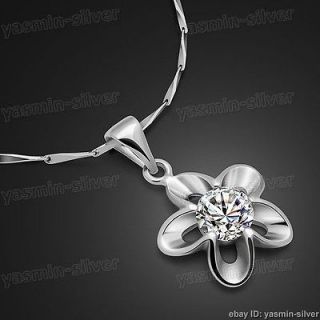   Silver Cubic Zirconia Flower Pendant Chain Necklace 17 TN212024