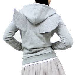 New Womens Angel Wings Zip Up Hoodie Winged Jacket Grey XS S Halloween 