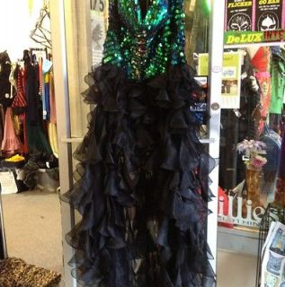 Sherri Hill Black Ruffle/Grn Sequin High/Low Prom Dress #2920/Or​ig 