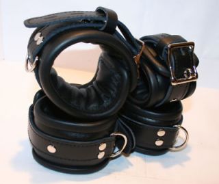 Locking Padded Black Leather Wrist & Ankle Cuffs  New