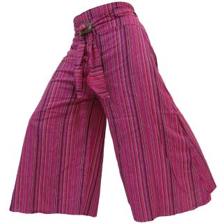 Ladies Hippy Hippie Boho Baggy Wide Leg Coconut Buckle Pants Trousers 