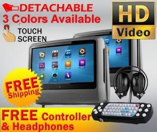 NEW GRAY PAIR 9 DIGITAL TOUCHSCREEN HEADREST LCD CAR MONITOR 2 DVD 