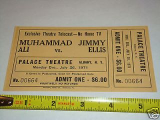   ALI vs. JIMMY ELLIS 1971 UNUSED BOXING TICKET ALBANY, NEW YORK USA