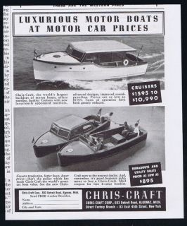 1938 Chris Craft Cruiser Runabout Boat Print Ad