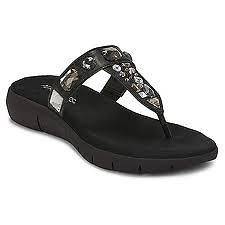 womens AEROSOLES wip over black jeweled thong sandal