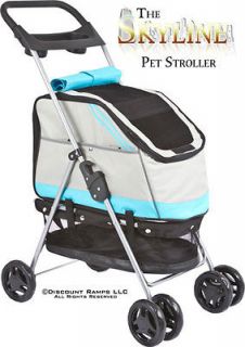 NEW LIGHT BLUE GRAY FOLDING DOG STROLLER+PET CARRIER SOFT CRATE (PS 53 