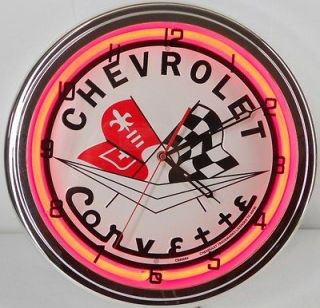 Chevy Corvette 15 Neon Chome Clock Parts Dealer Garage Sports Muscle 