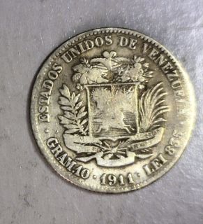 VENEZUELA 2 BOLIVARES 1911 FINE PLUS SILVER COIN