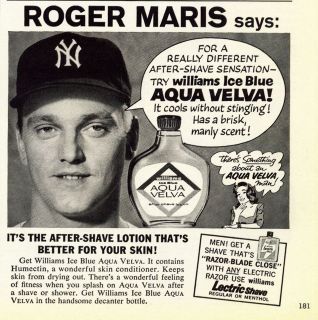 1962 Aqua Velva After Shave Lotion ad ~ Roger Maris ~ N.Y. Yankee 