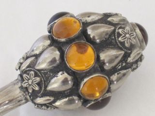 EARLY 20TH CENTURY FRENCH UMBRELLA HANDLE SILVER METAL AND CITRINE 