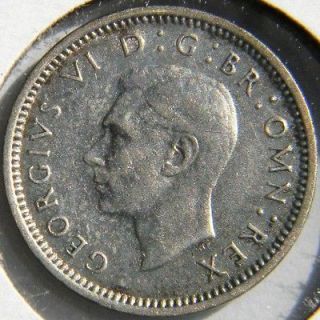 GREAT BRITAIN/UK, George VI WW 2 era 1941 silver 3 Pence; AU