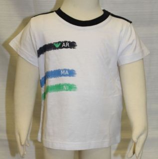 ARMANI BABY Boys White Short Sleeve Signature T Shirt Sz 12 Months 
