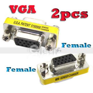 New 2x 15 Pin SVGA VGA Female to Female F/F gender changer adapter