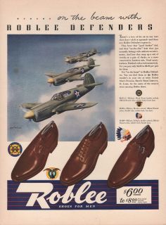 1942 VINTAGE ROBLEE SHOES FOR MEN ON THE BEAM WORK DEFENDERS PRINT AD