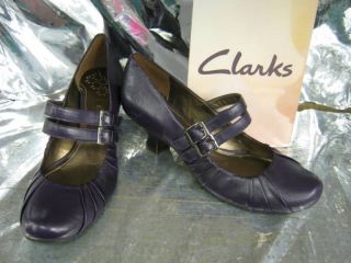 Clarks Black Ash Purple Leather Smart Bar Court Shoes