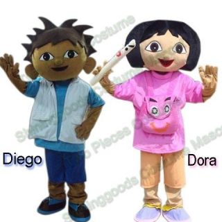 TWO PIECES DIEGO AND DORA COSTUME MASCOT ADULT CARTOON FANCY DRESS