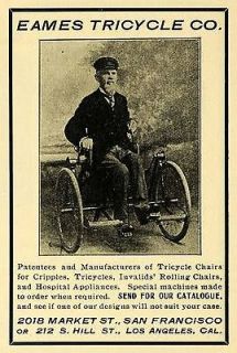 1904 Ad Antique Wheelchair Eames Tricycle San Francisco   ORIGINAL 