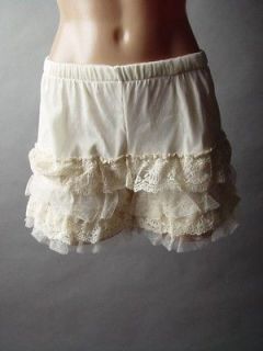 Ivory Romantic Boho Vtg y Tiered Crochet Lace Frill Ruffle Bloomers fp 