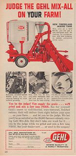 1960s Gehl Mix All Mill Grain Corn Grinder Farm Ranch Machinery Ag Ad 